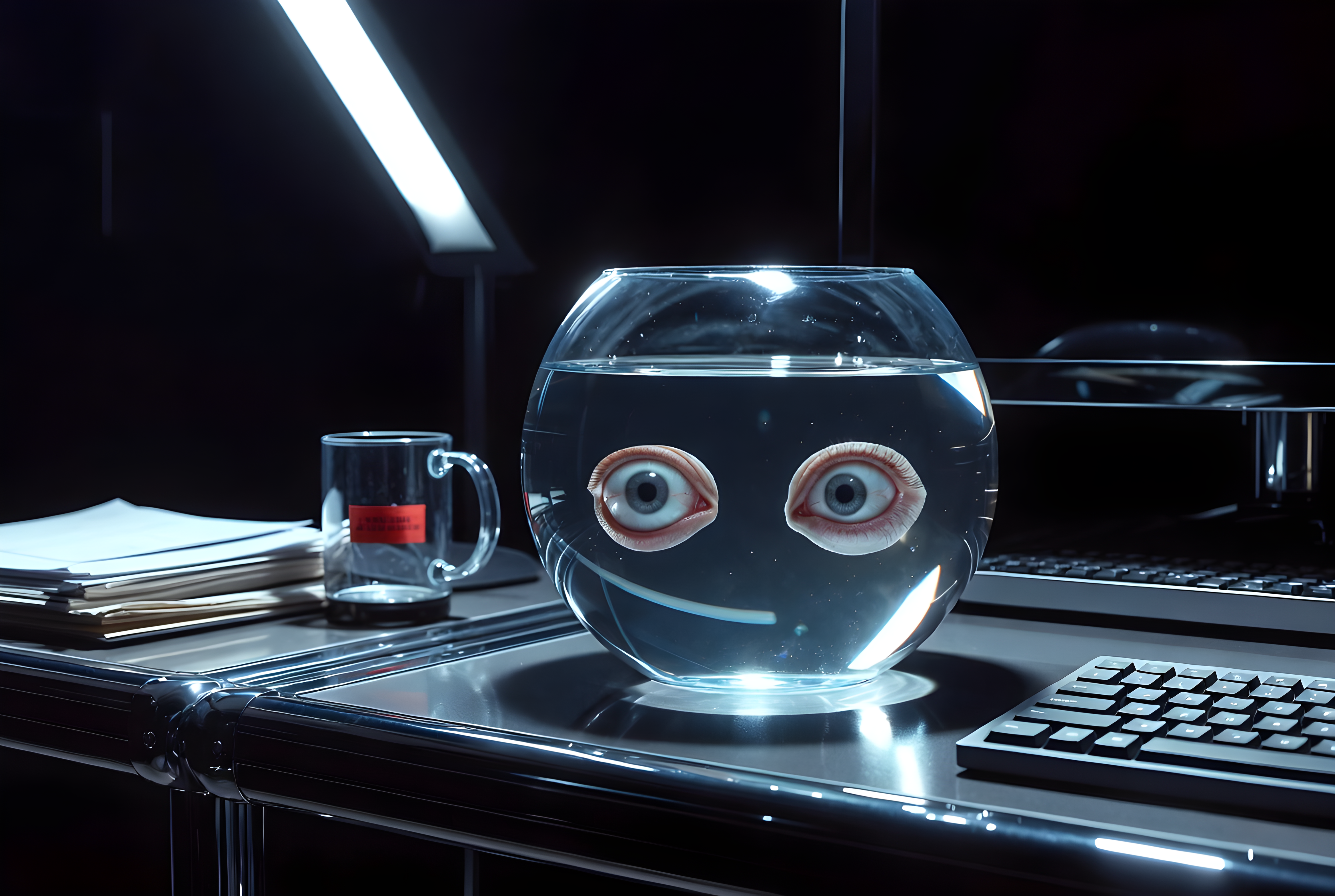 Surveillance eyes over an automated welfare ledger.
